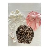 Kız Bebek Fiyonklu Bone Seti 3 Lü Karışık Desen / Leopar, Puantiye Ve Pembe Kadife /Kız Bebek Hediye