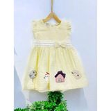 Kız Bebek Fiyonklu Patch Nakışlı Elbise - 6 - 9 Ay - Sarı