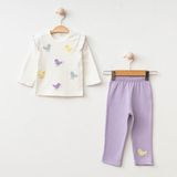 Kız Bebek Giyim Sevimli Civ Civ Desenli Fırfır Kol Detaylı Alt-Üst Uzun Kollu 2'li Pijama Takımı - 9 - 12 Ay - Lila