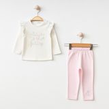 Kız Bebek Giyim Yazı Desenli Fırfır Detaylı Uzun Kollu %100 Pamuk Alt-Üst 2'li Pijama Takımı - 6 - 9 Ay - Pembe