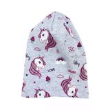 Kız Bebek Gri Simli Pembe Unicorn Desenli Bere 0-6 Ay
