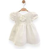 Kız Bebek Gül Detaylı Şık Elbise - 9 - 12 Ay - Beyaz