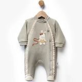 Kız Bebek Haki Yeşil Fistolu Tavşanlı Desenli Çıtçıtlı Patikli Tulum