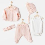 Kız Bebek Hastane Çıkışı 5 Pcs Newborn Set Natural Gift Muslin AC25840 - 0 - 3 Ay - Somon