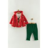 Kız Bebek Kapüşonlu Ceketli 3’lü Takım (Sweatshirt, Pantolon, Ceket) (9-12-18 Ay) - Kırmızı - 9 Ay