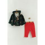 Kız Bebek Kapüşonlu Ceketli 3’lü Takım (Sweatshirt, Pantolon, Ceket) (9-12-18 Ay) - Yeşil - 12 Ay