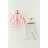 Kız Bebek Kapüşonlu, Pantolon ve Peluş Mont 3’lü Takım (6-9-12 Ay) - Pembe - 18 Ay
