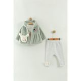 Kız Bebek Kapüşonlu, Pantolon ve Peluş Mont 3’lü Takım (6-9-12 Ay) - Yeşil