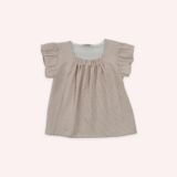 Kız Bebek Kare Yaka Kolları Fırfırlı Ön Yakası Lastikli Bej Bluz 2 Yaş (92 cm)
