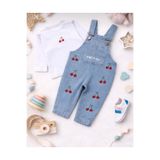 Kız Bebek Kirazlı Nakışlı Uzun Kollu Esnek 2'li Salopet Takım nr4545