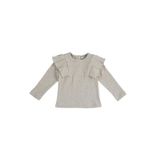 Kız Bebek Kolları Fırfır Detaylı Bej-Melanj Tişört 2 Yaş (92 cm)