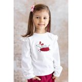 Kız Bebek Köpek Nakışlı Uzun Kollu T-Shirt - Skasar - Beyaz - 18 - 24 Ay