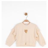 Kız Bebek Mevsimlik Pamuklu Baykuş Baskılı Sweatshirt - Krem - 2 - 3 Yaş