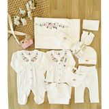Kız Bebek Natural Kanaviçe Ekru Hastane Çıkışı Sitilin Kutulu Bebek Hediye Seti. STL11007 - Vişne - 0 - 3 Ay