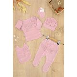 Kız Bebek Natural Pamuk Kumaş 5 Li Fistolu Lüks Hastane Çıkışı Seti STL6770 - 0 - 3 Ay - Ekru