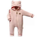 Kız Bebek Pembe Baby Ayıcık Armalı Kapüşonlu 3 İplik Fermuarlı Tulum