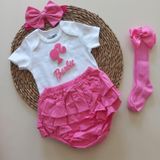 Kız Bebek Pembe Fuşya Barbie Figür Fırfırşort Etek Bandana Fiyonk Çorap Takım
