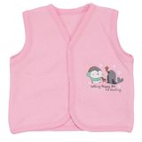 Kız Bebek Pembe Kapitoneli Penguen Desenli Çıtçıtlı Penye Yelek