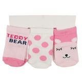 Kız Bebek Pembe Teddy Bear Desenli 3'lü Çorap 0-6 Ay