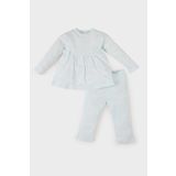Kız Bebek Pijama Takımı Ribana Uzun Kollu Üst Beli Lastikli Uzun Alt