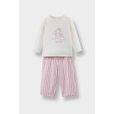 Kız Bebek Pijama Takımı Tavşan Baskılı Uzun Kollu Velur Üst Çizgili Uzun Alt