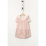 Kız Bebek Pudra Çiçek Işlemeli Elbise Fırfıtlı Yaka Gömlekli Takım - 18 - 24 Ay - Pembe