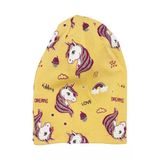 Kız Bebek Sarı Gri Simli Pembe Unicorn Desenli Bere 0-6 Ay