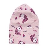 Kız Bebek Somon Gri Simli Pembe Unicorn Desenli Bere 0-6 Ay