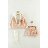 Kız Bebek Tişört, Etek ve Peluş Montlu 3’lü Takım (9-12-18 Ay) - Pembe - 9 Ay
