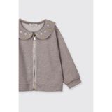 Kız Bebek Yakası Nakış Detaylı Fermuarlı Kahve Sweatshirt 6-12 Ay (68-74 cm)