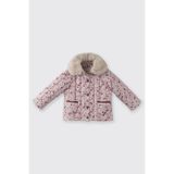 Kız Bebek Yakası Tak Çıkar Kürklü Çıtçıtlı Çiçek Desenli Ekru Mont 3 Yaş (98 cm)
