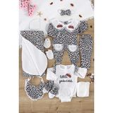Kız Bebek Yenidoğan Müslin Leopar 10 Lu Lüks Hastane Çıkışı Zıbın Seti STL6996