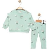 Kız Bebek Yeşil Sweatshirt ve Fitilli Tayt - Alt Üst Takım - 18 - 24 Ay