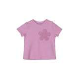 Kız Bebek Yuvarlak Yaka Kısa Kollu Çiçek Motifli Pembe Tişört 6-12 Ay (68-74 cm)