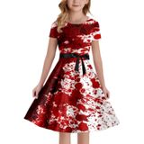 Kız Cadılar Bayramı Orta Çağ kan sıçraması baskılı elbise A çizgi askısız parti kostümü şık gotik resmi elbise kız 5 14 yaş, Beyaz, 7-8 Yaş