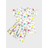 Kız Çocuk %100 Pamuklu Beyaz Unıcorn Kelebek Desenli Kısa Kollu Şortlu Yazlık Pijama Takımı - 5 - 6 Yaş