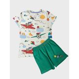 Kız Çocuk %100 Pamuklu Bulut Uçak Uçurtma Kız Desenli Kısa Kollu Şortlu Yazlık Pijama Takımı - 3 - 4 Yaş - Beyaz - Yeşil