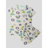 Kız Çocuk %100 Pamuklu Kalp Kedi Çilek Desenli Kısa Kollu Şortlu Yazlık Pijama Takımı - 9 - 10 Yaş - Gri
