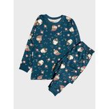 Kız Çocuk %100 Pamuklu Yeşil Baykuş Çiçek Desenli Uzun Kollu Kışlık Pijama Takımı - 2 - 3 Yaş