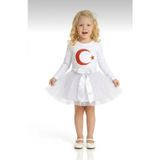 Kız Çocuk 23 Nisan 29 Ekim Gösteri Kıyafeti Ayyıldız Beyaz UzunKol T-shirt Beyaz Tütü Etek Takım