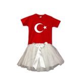 Kız Çocuk 23nisan 29ekim Gösteri Kostüm Doğumgünü Kıyafeti Ayyıldız Kısa Kol & Tütü Etek Takım