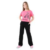 Kız Çocuk 2'li Takım Baskılı Bisiklet Yaka Kısa Kollu T-Shirt & Beli Lastikli Cepli Bol Paça Eşofman Altı 30/1 Penye