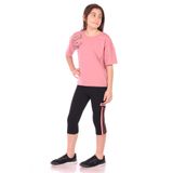 Kız Çocuk 2'li Takım Baskılı Bisiklet Yaka T-Shirt & Beli Lastikli Crop Tayt