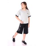 Kız Çocuk 2'li Takım Baskılı Bisiklet Yaka T-Shirt & Beli Lastikli Kapri Şort