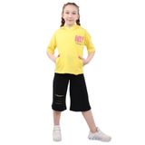 Kız Çocuk 2'li Takım Baskılı Kapüşonlu Cepli T-Shirt & Beli Lastikli Kapri Şort - Lazer Kesim Detaylı