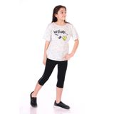 Kız Çocuk 2'li Takım Baskılı Yuvarlak Yaka T-Shirt & Beli Lastikli Crop Tayt