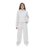 Kız Çocuk 2'li Takım Kapüşonlu Düşük Omuz Sweatshirt Bol Paça Cepli Eşofman Altı & Kadife