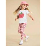 Kız Çocuk 3D Nakış Işlemeli Çilek Aplike Beyaz T-Shirt Desenli Tayt Alt Üst Takım - 00406 Pembe - 3 - 4 Yaş