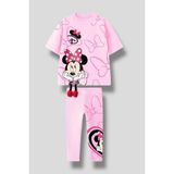 Kız Çocuk 3D Sarkık Ayak Detaylı Alt Üst Takım 2 Parça T-Shirt Tayt - 2 - 3 Yaş - 13P-Pembe