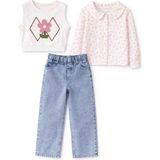 Kız Çocuk 3’lü Kombin Set (Crop Atlet + Gömlek + Jean Pantolon) - 4 Yaş - 002-Pembe